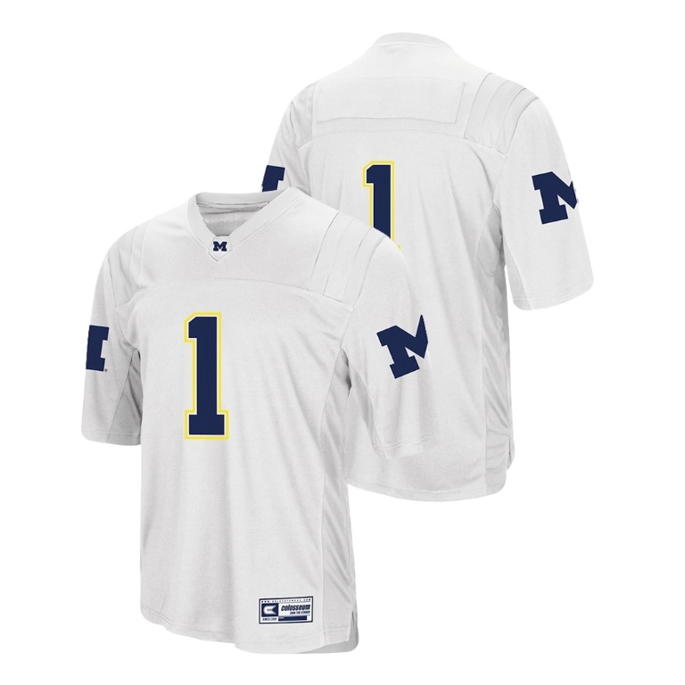 Michigan Wolverines Men's NCAA #1 White Authentic Colosseum College Football Jersey GHL7249ZW